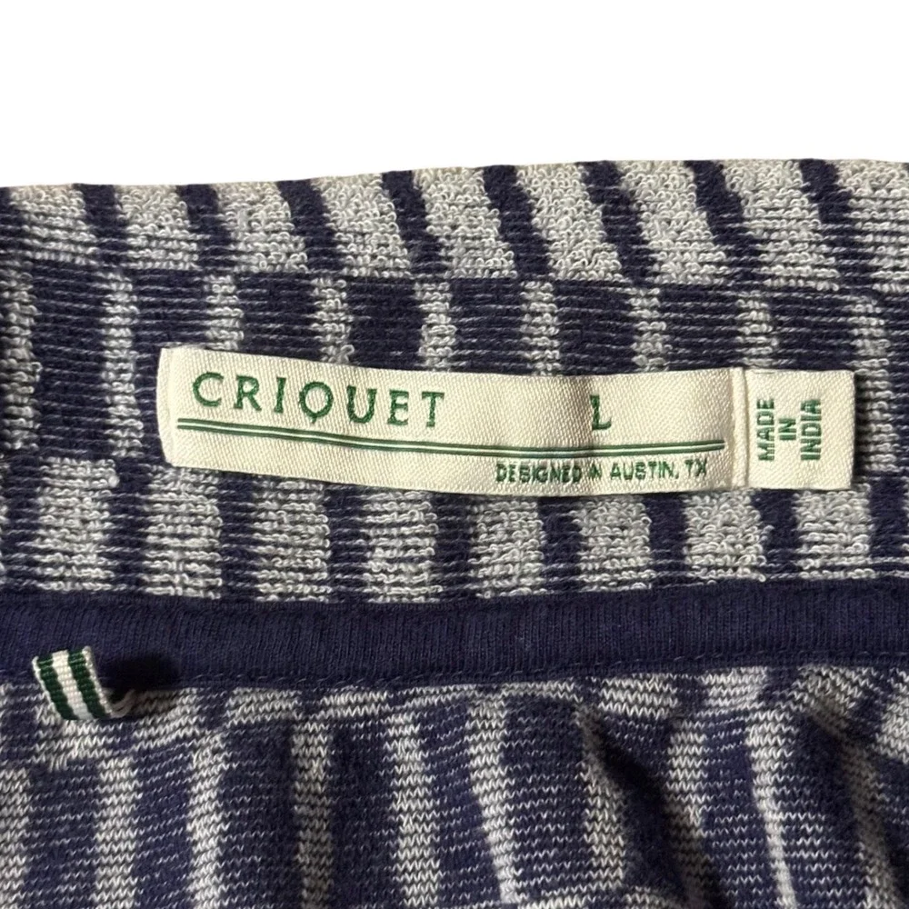Criquet Men's Blue & White Textured Geometric 100% Cotton Terry Button Down L